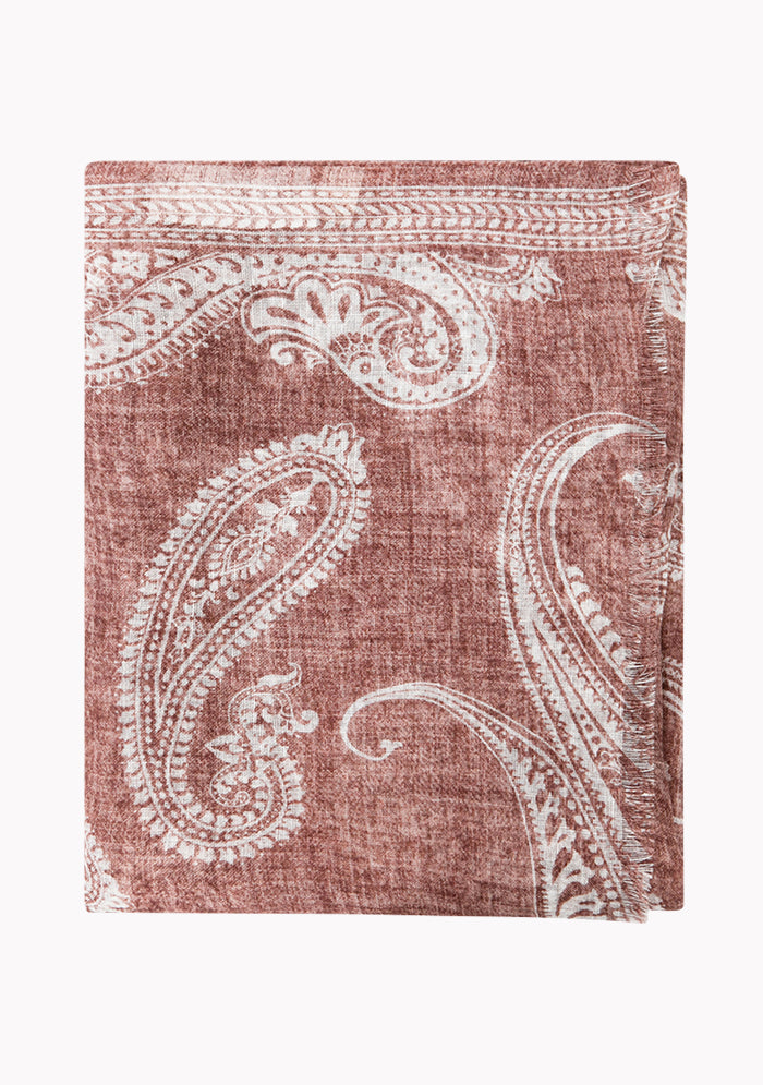 Lightweight Linen Paisley Print Scarf