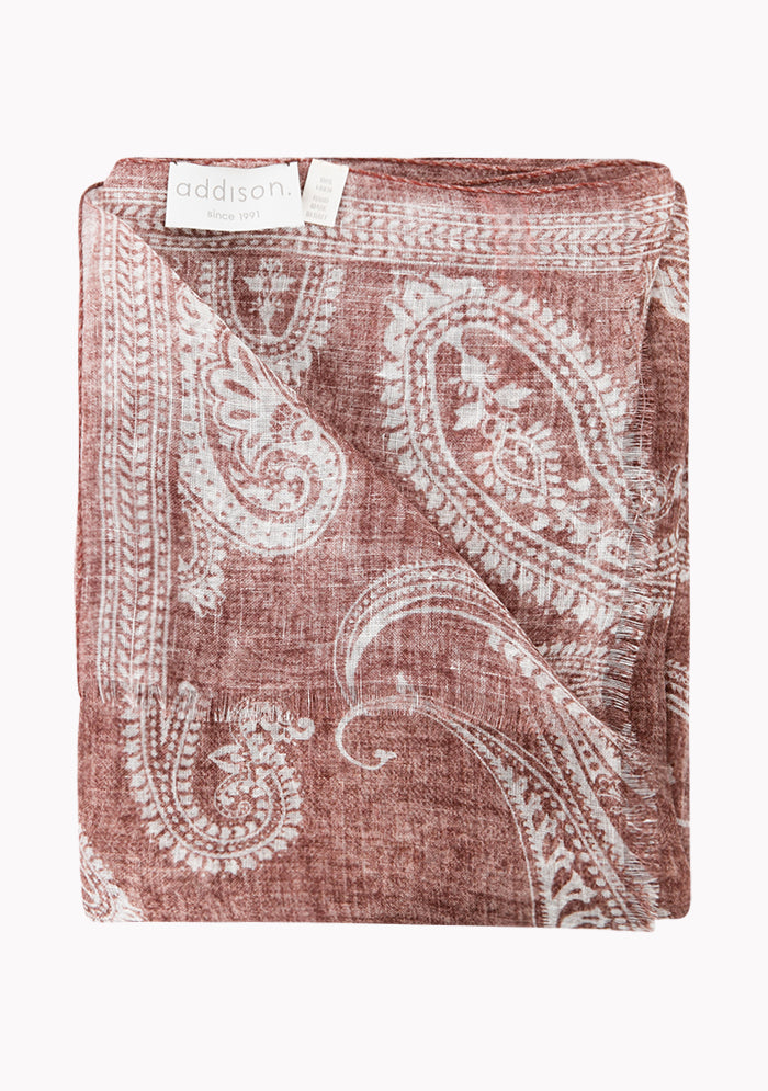 Lightweight Linen Paisley Print Scarf