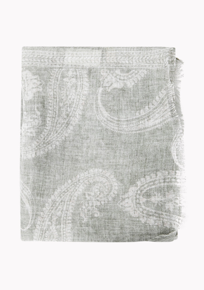 Lightweight Linen Paisley Print Scarf