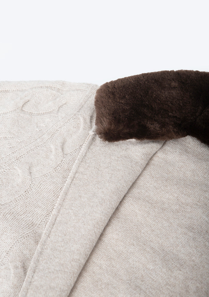 Men's baby cashmere cable-knit cardigan, Addison Geneva #color_BEIGE