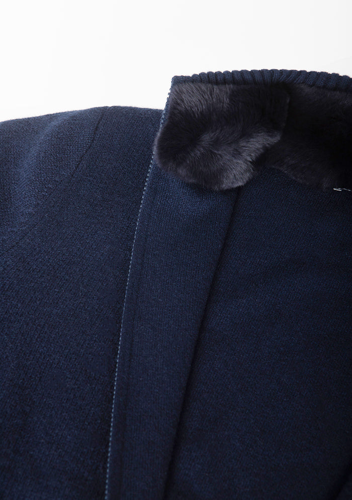 Zermatt Italian Cashmere Cardigan with Rex Fur Collar