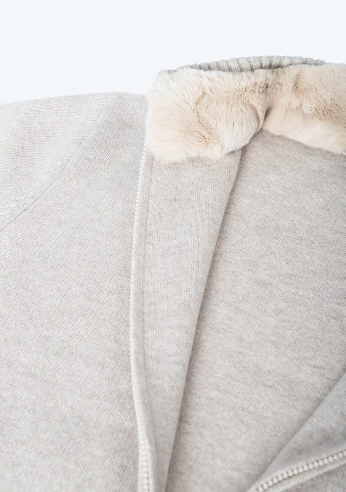 Men's Zermatt Italian cashmere cardigan with removable Rex fur collar, Addison Geneva