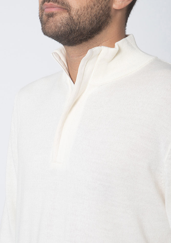 Ivory Biella Merino half-zip, Alcantara zip collar detail #color_ivory