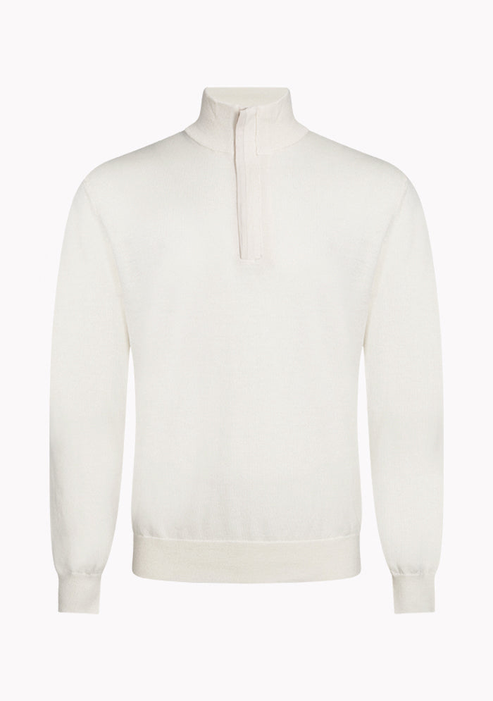 Men's ivory Merino wool half-zip sweater with Alcantara-trimmed zip, Biella #color_ivory