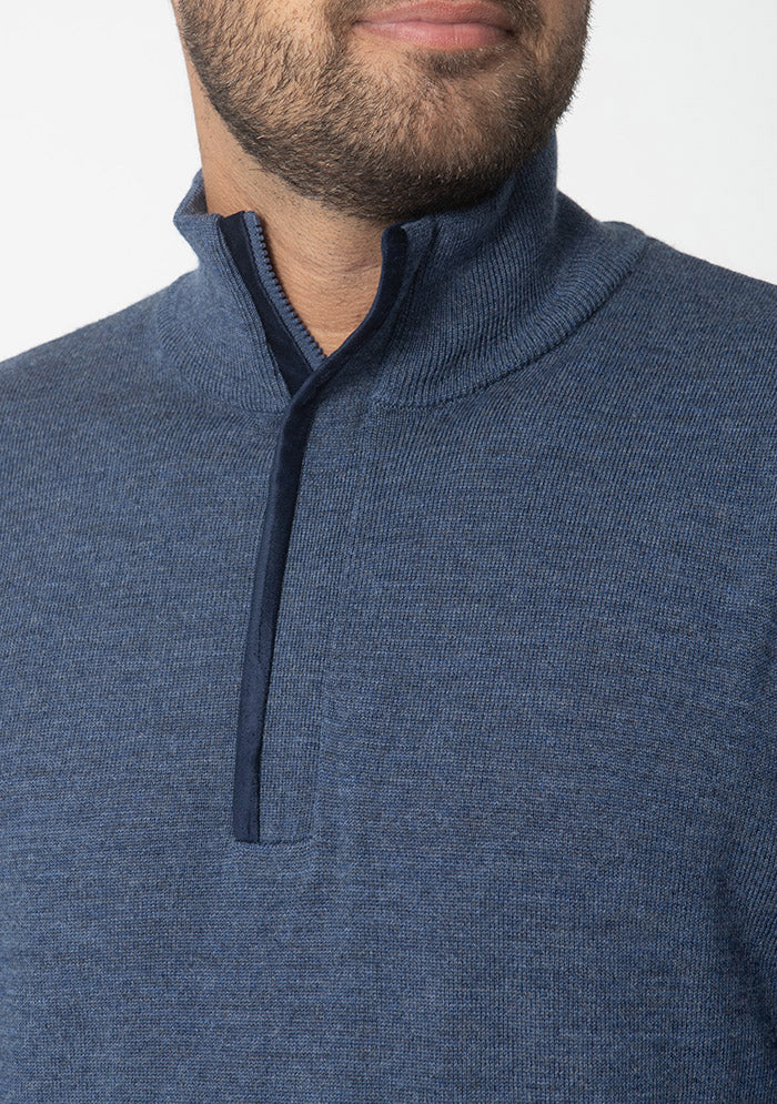 Denim blue Biella Merino half-zip, Alcantara zip collar detail #color_denim
