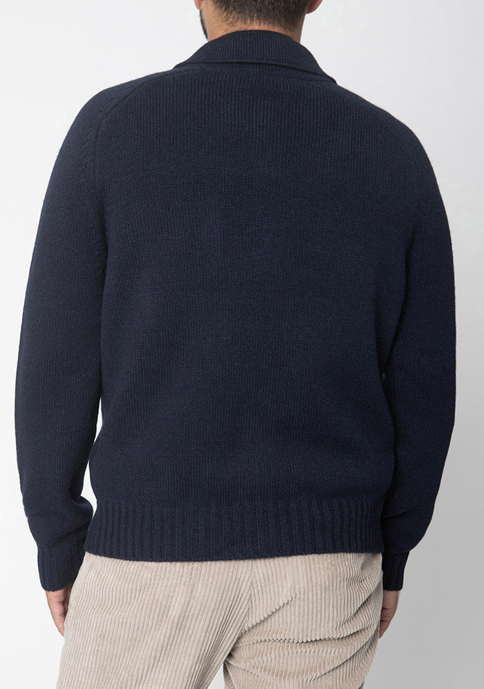 Navy Arezzo knit overshirt in 100% Merino wool, button front #color_blu