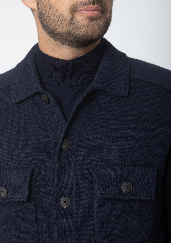 Navy Arezzo Merino cardigan with buttoned chest pockets #color_blu