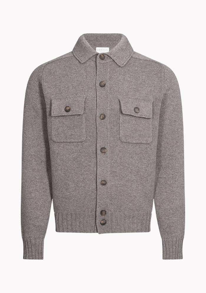 Men's tortora Merino wool shirt cardigan, Arezzo, made in Italy #color_tortora