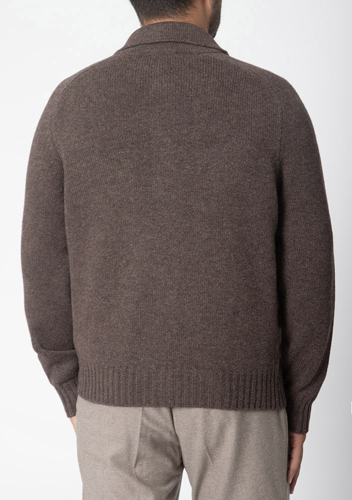 Brown Arezzo knit overshirt in 100% Merino wool, button front #color_moro