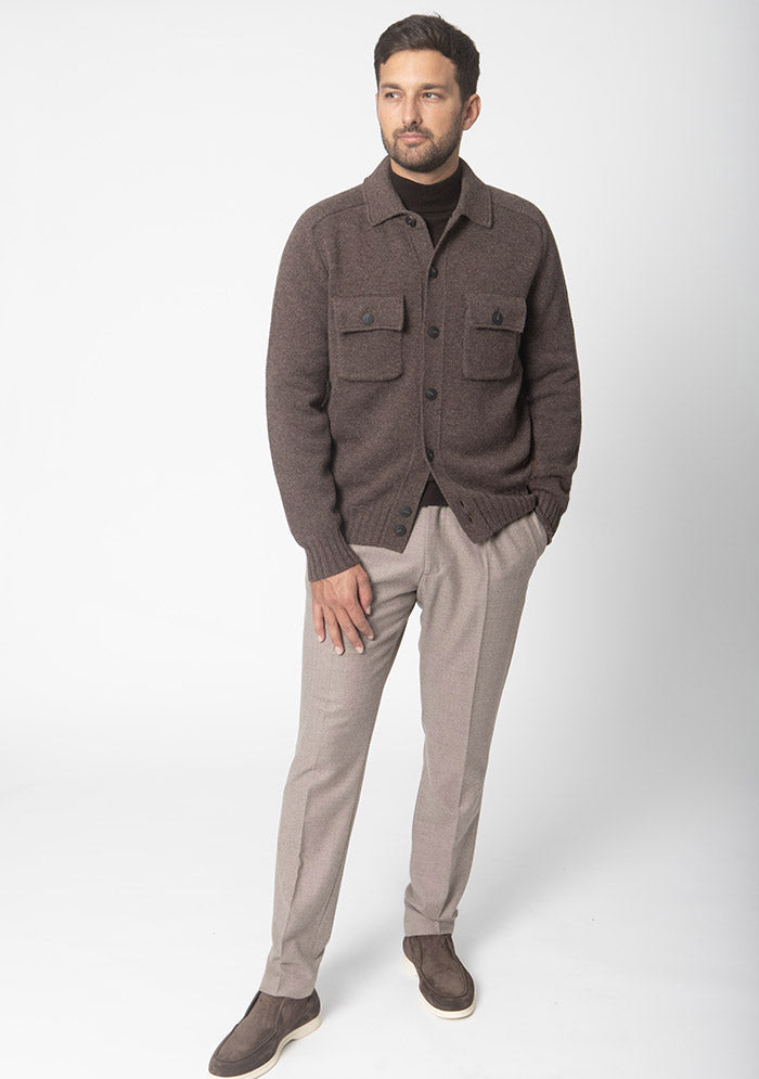 Arezzo brown winter-weight Merino wool cardigan, Addison Geneva #color_moro