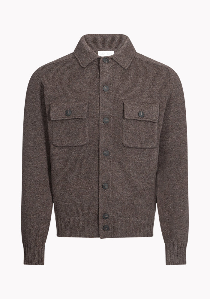 Men's brown Merino wool shirt cardigan, Arezzo, made in Italy #color_moro