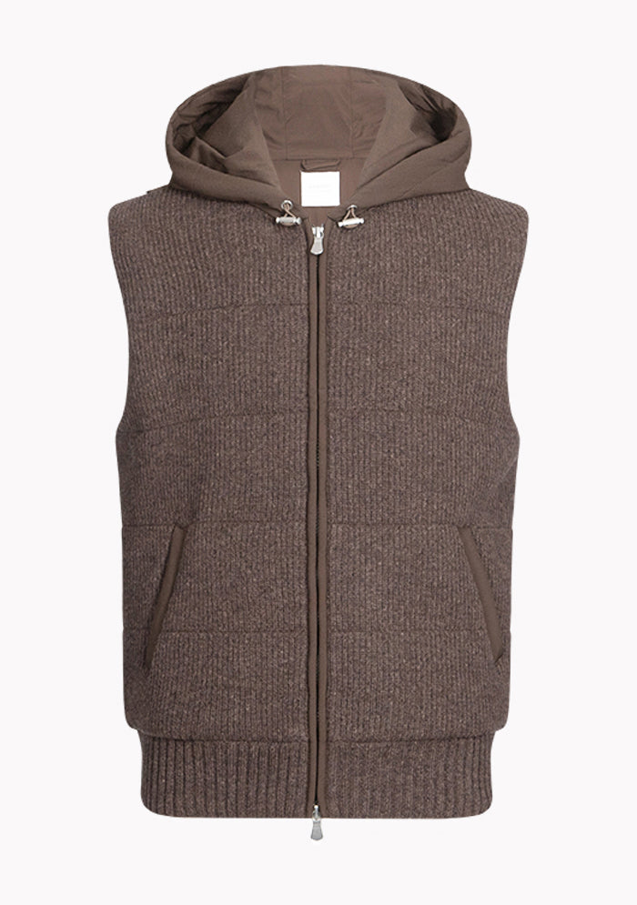 Men's hooded wool gilet in dark brown, Courmayeur by Addison Geneva #color_moro