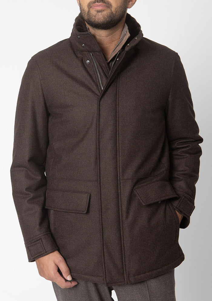 Dark brown Loro Piana Storm System parka for men, made in Italy #color_MORO