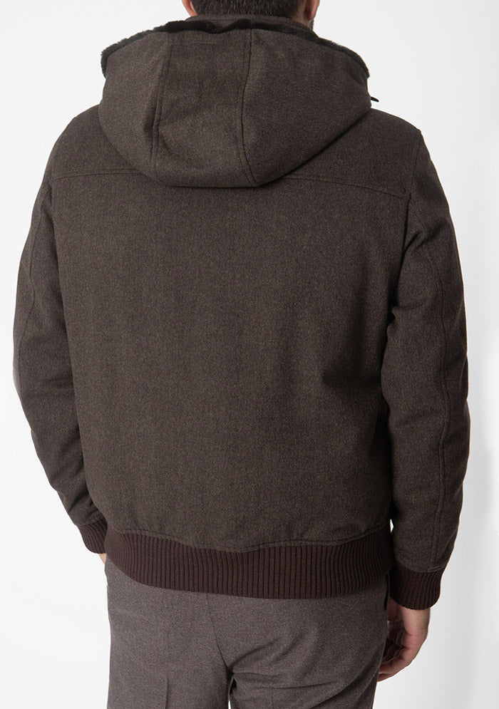 Brown Loro Piana Storm System wool bomber jacket for men #color_brown