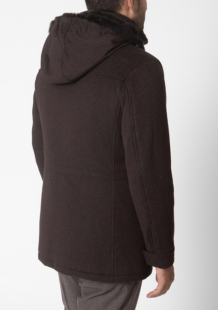 Men's Caligola cashmere parka in dark brown with beaver fur lining, Loro Piana Green Storm System, detail #color_moro