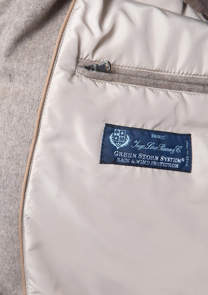 Men's taupe hooded bomber with Rex fur lining and hood #color_tortora
