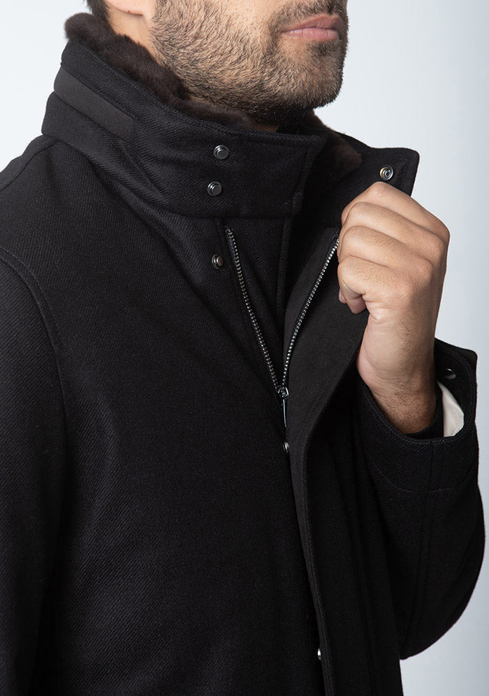 Verona black parka with removable fur collar and Alcantara details #color_NERO