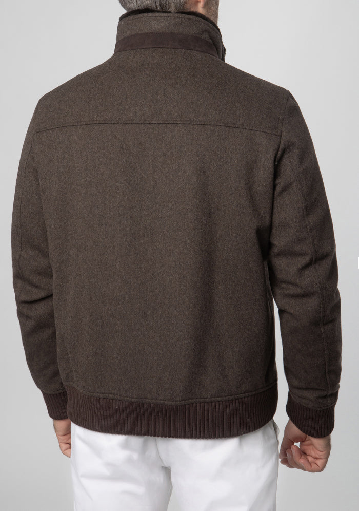 Brown Loro Piana wool bomber jacket, Aurelio by Addison Geneva, made in Italy #color_brown