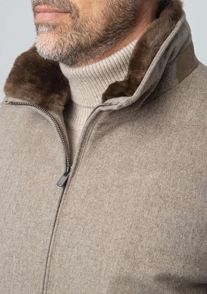Aurelio men's tortora winter bomber, Loro Piana wool, Addison Geneva #color_tortora