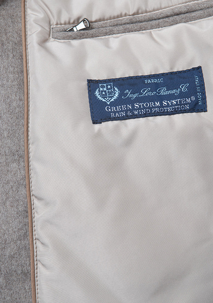 Tortora Aurelio bomber jacket for men, Loro Piana wool with beaver fur collar #color_tortora