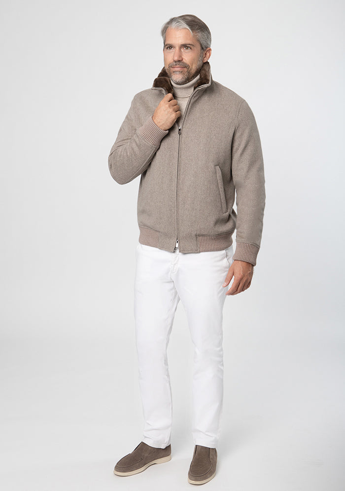 Tortora Loro Piana wool bomber jacket, Aurelio by Addison Geneva, made in Italy #color_tortora
