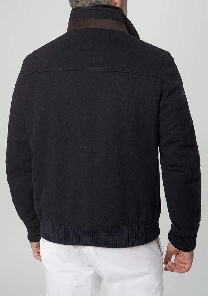 Navy Loro Piana wool bomber jacket, Aurelio by Addison Geneva, made in Italy #color_navy