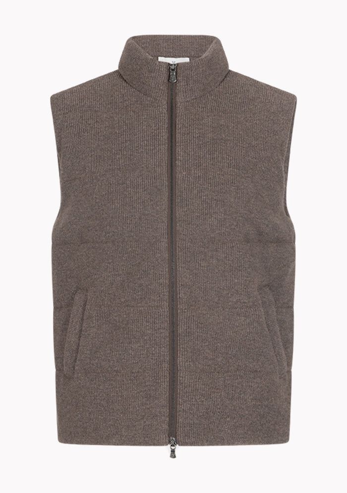 Men's brown wool and cashmere down vest, Addison Geneva #color_GRIZZLY