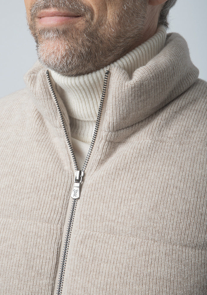Beige sleeveless knit vest with two-way zip, Addison x DrunkenKoala #color_MILLET