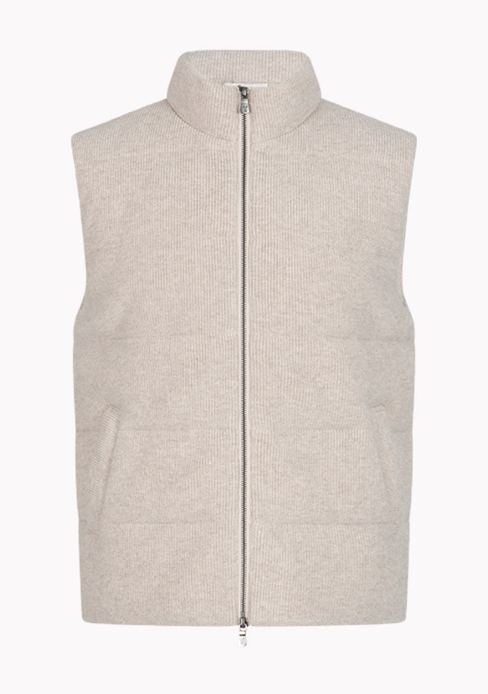 Men's beige wool and cashmere down vest, Addison Geneva #color_MILLET