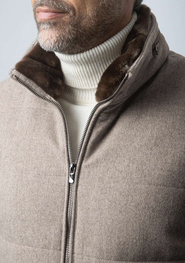 Breras men's tortora sleeveless jacket, Loro Piana wool, Addison Geneva #color_tortora