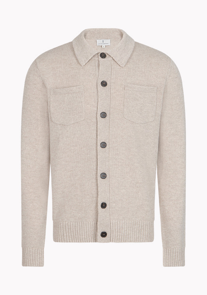 Men's millet beige Torino wool and cashmere knit overshirt, Addison Geneva #color_MILLET