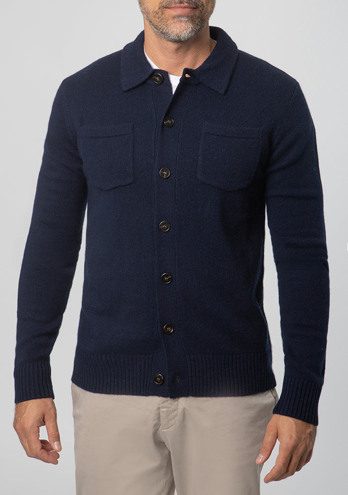 Torino navy overshirt in 70% wool and 30% cashmere, Addison Geneva #color_NAVY