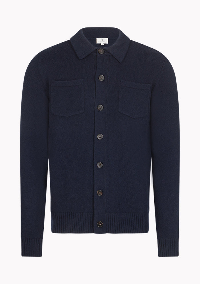 Men's navy Torino wool and cashmere knit overshirt, Addison Geneva #color_NAVY