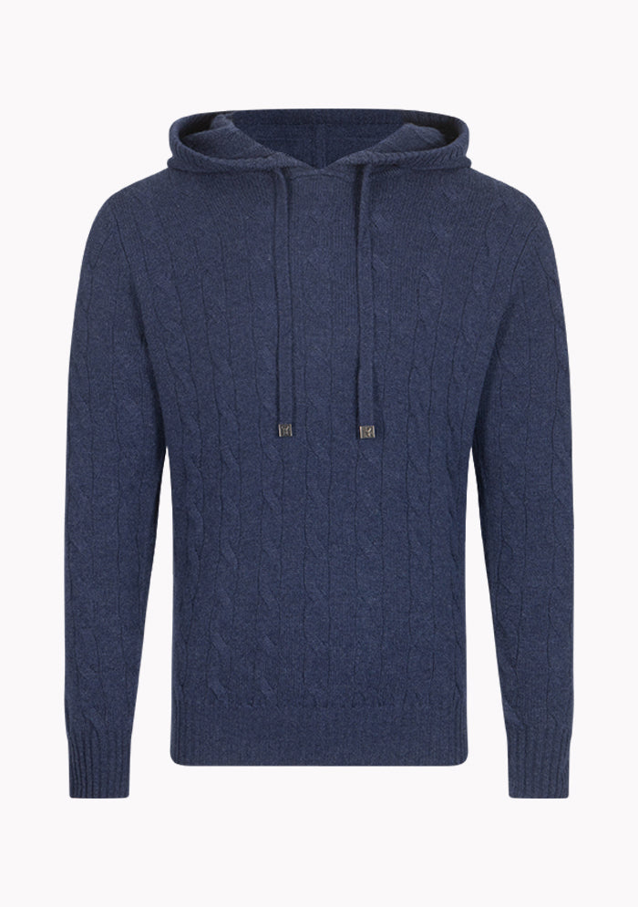 Stelvio Wool & Cashmere Cable-Knit Hoodie in indigo blue #color_INDIGO