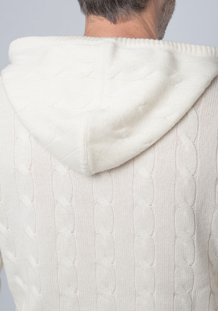 Stelvio Wool & Cashmere Cable-Knit Hoodie in chalk, worn #color_CHALK