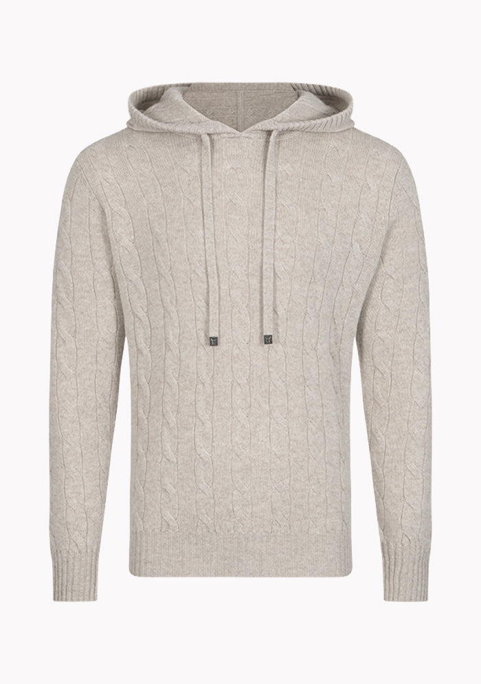 Stelvio Wool & Cashmere Cable-Knit Hoodie in millet beige #color_MILLET