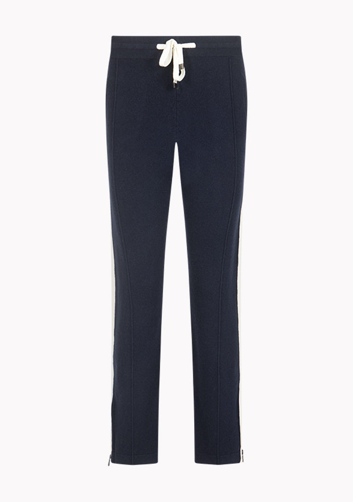Men's Parma Wool & Cashmere Jogger Pants in navy with contrast side stripe, Addison × DrunkenKoala #color_NAVY 1