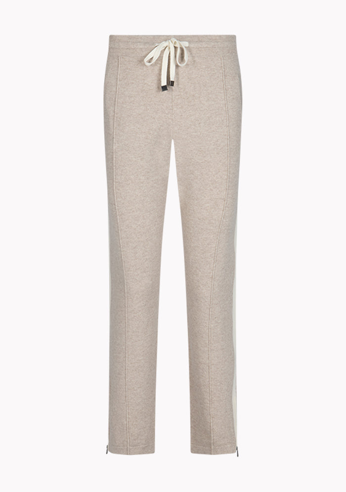 Men's Parma Wool & Cashmere Jogger Pants in millet beige with contrast side stripe, Addison × DrunkenKoala #color_MILLET