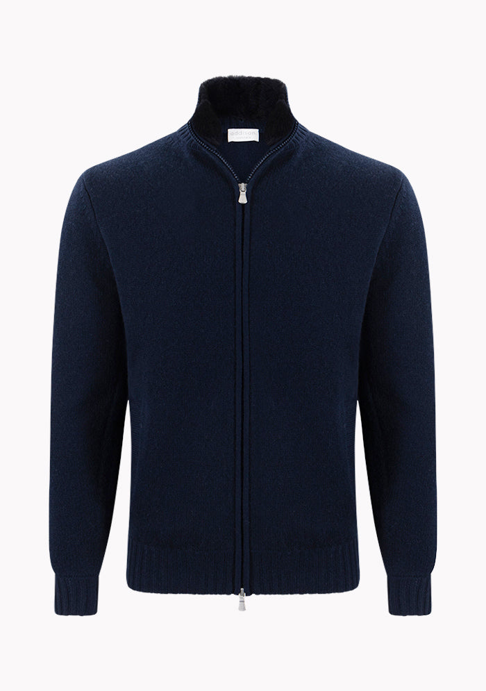 Monte Bianco Cashmere Zip Cardigan With Rex Fur Collar