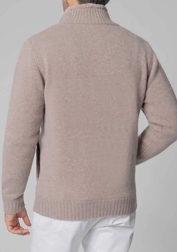 Monte Bianco Cashmere Zip Cardigan With Rex Fur Collar