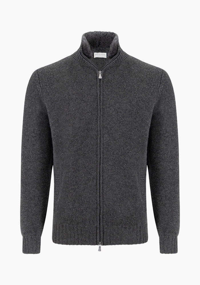 Monte Bianco Cashmere Zip Cardigan With Rex Fur Collar