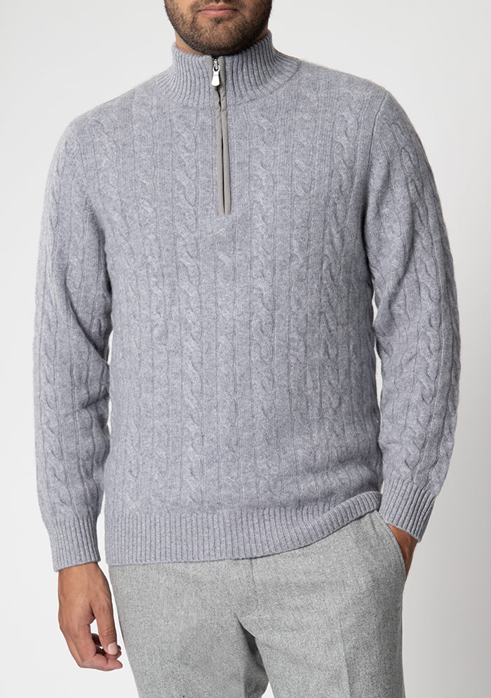 Luxury Baby Cashmere Cable-Knit Half-zip Sweater