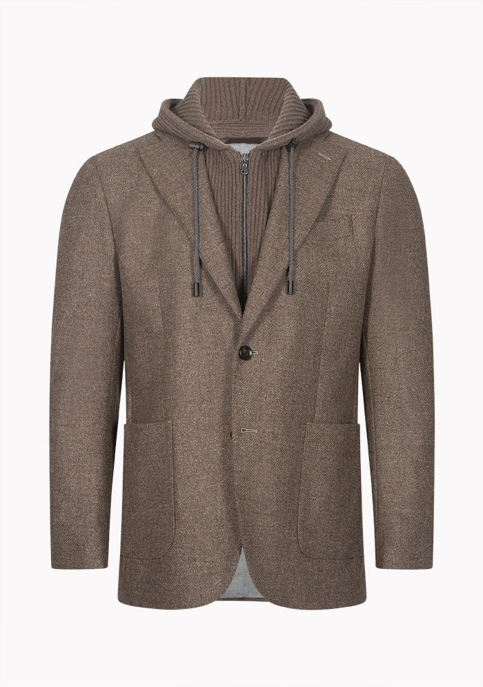 Men's Sestriere Wool Hooded Blazer in brown, front, Addison Geneva #color_marrone
