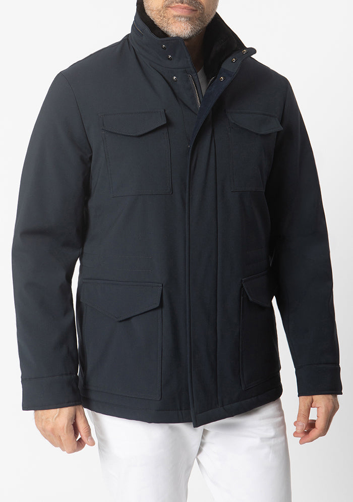 Silvano Stretch Wool Field Jacket with Beaver Fur Collar