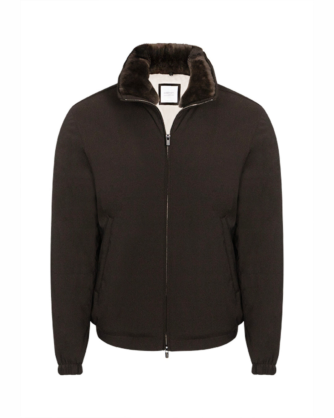 Men's Teo Nylon Bomber in moro dark brown, Loro Piana Green Storm System wool, detachable beaver fur collar, Addison Geneva #color_moro
