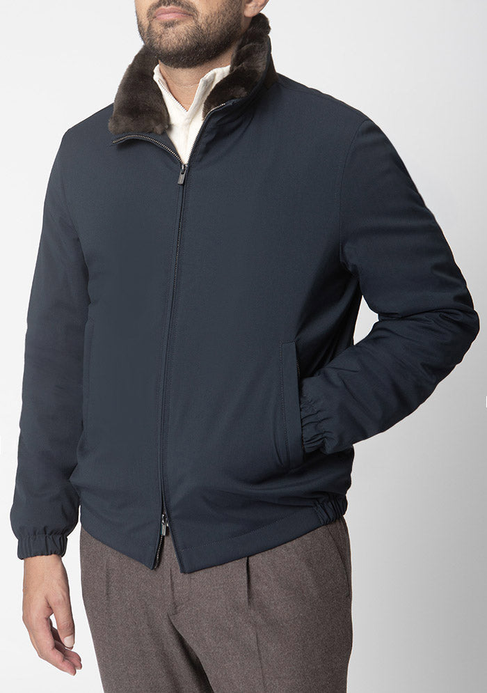 Teo Nylon Bomber with Beaver Fur Collar