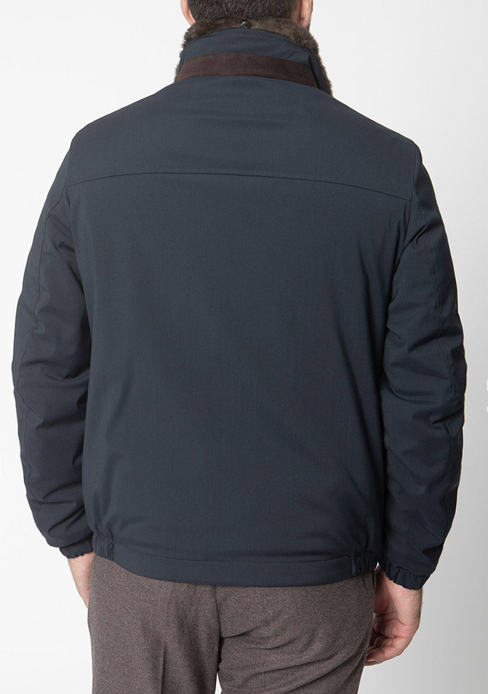 Teo Nylon Bomber with Beaver Fur Collar