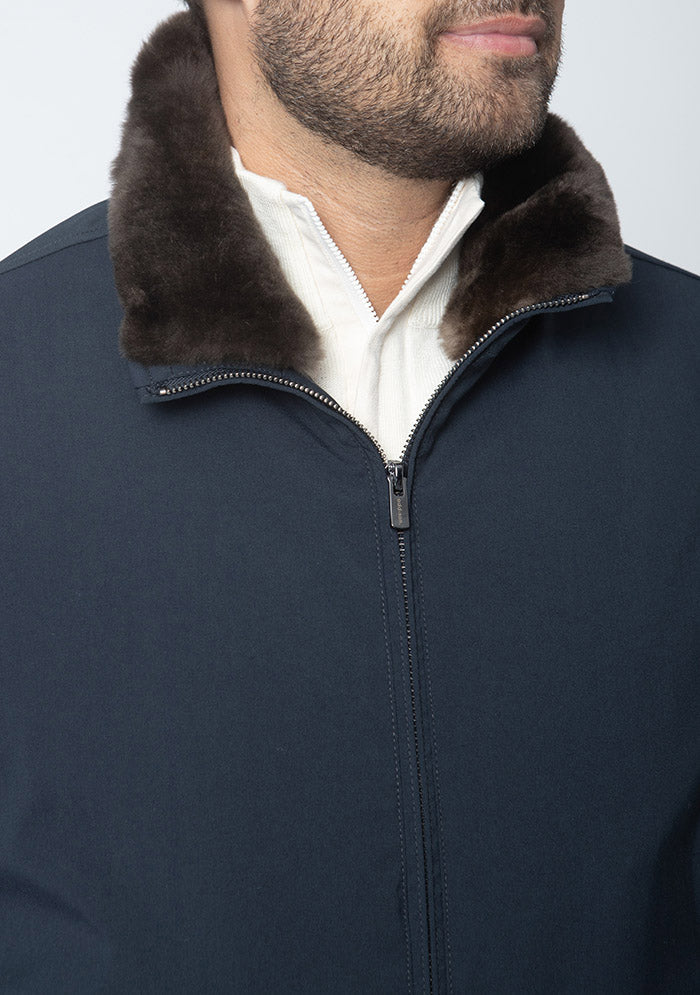Men's Teo Nylon Bomber in navy, made in Italy, Addison Geneva #color_navy