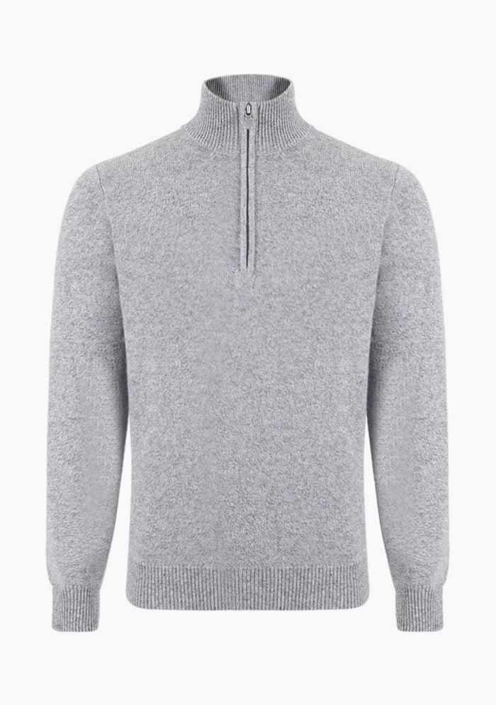 Men's Trento Italian cashmere half-zip sweater in lunar, Addison Geneva #color_LUNAR