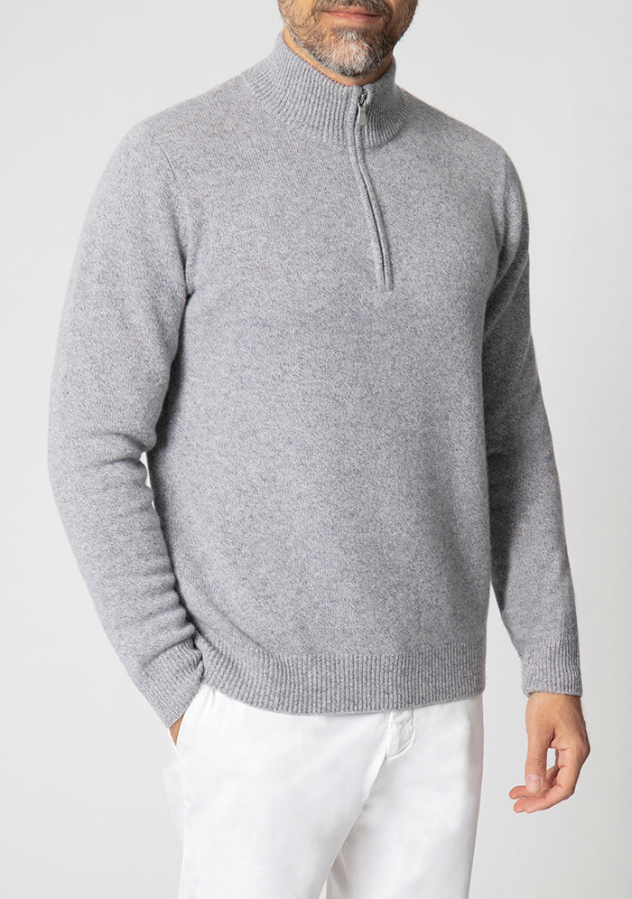 Men's Trento Italian cashmere half-zip sweater in lunar, Addison Geneva #color_LUNAR